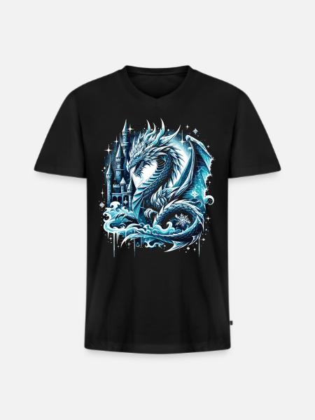 Frostiger Schattendrache Eisdrache - Männer Premium Bio T-Shirt mit V-Ausschnitt - Schwarz