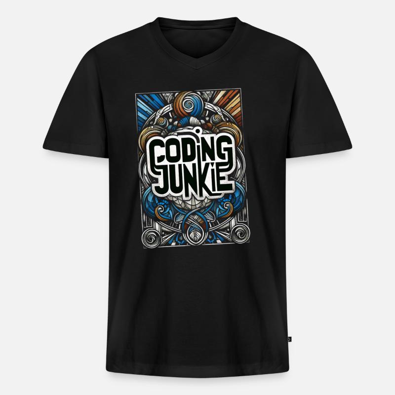 Coding Junkie 14 - Männer Premium Bio T-Shirt mit V-Ausschnitt - Schwarz