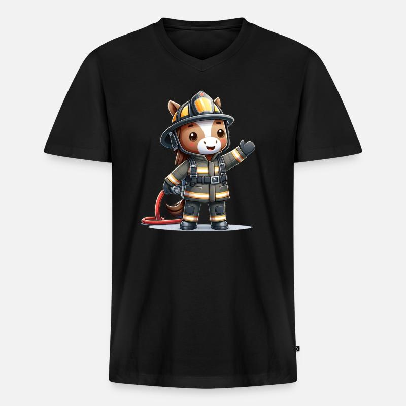 Cute Horse Firefighter - Männer Premium Bio T-Shirt mit V-Ausschnitt - Schwarz