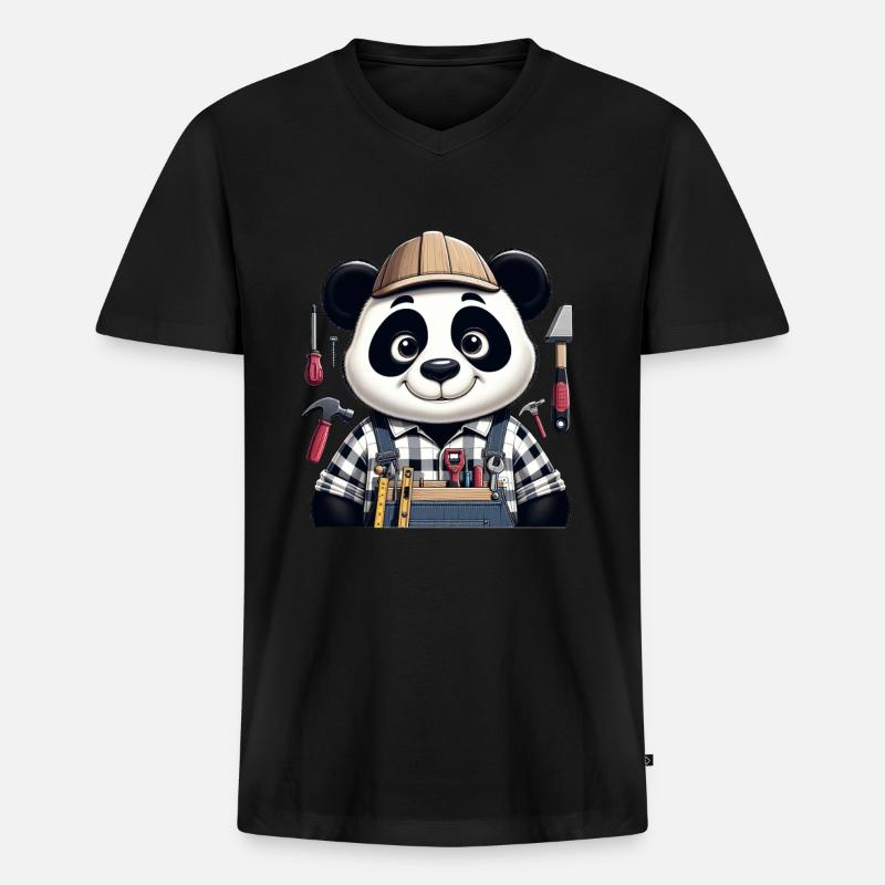 Cute Panda Craftsman - Männer Premium Bio T-Shirt mit V-Ausschnitt - Schwarz