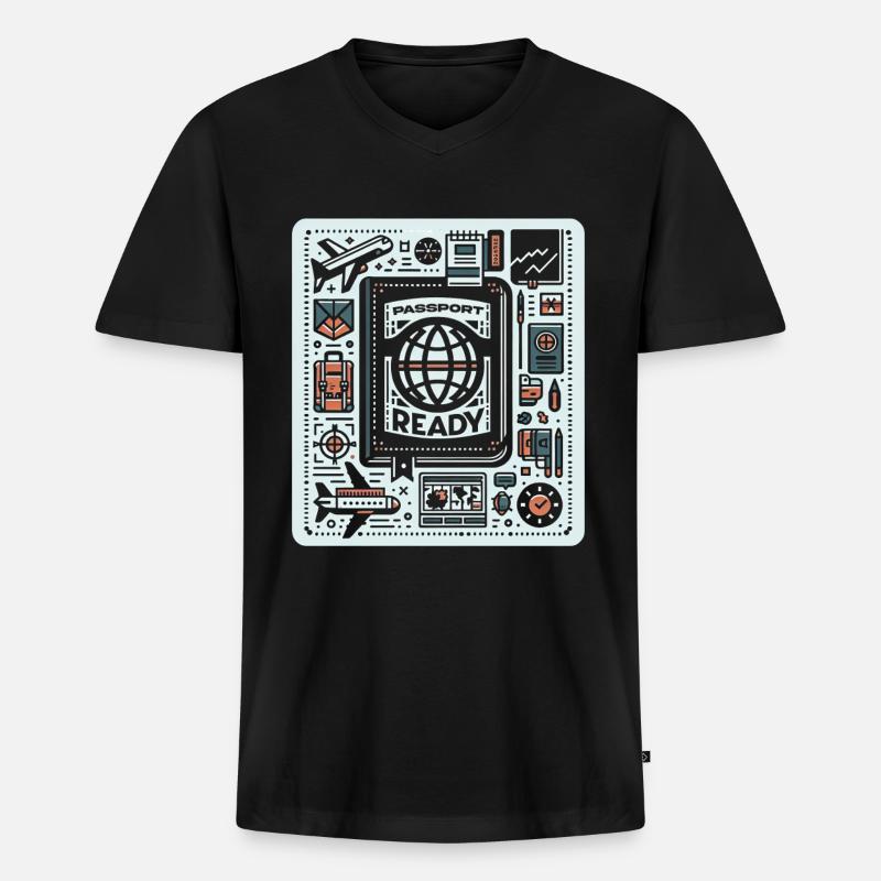 Passport Ready 5 - Männer Premium Bio T-Shirt mit V-Ausschnitt - Schwarz