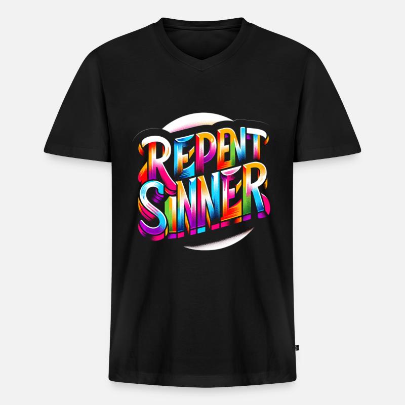 Repent Sinner 17 - Männer Premium Bio T-Shirt mit V-Ausschnitt - Schwarz
