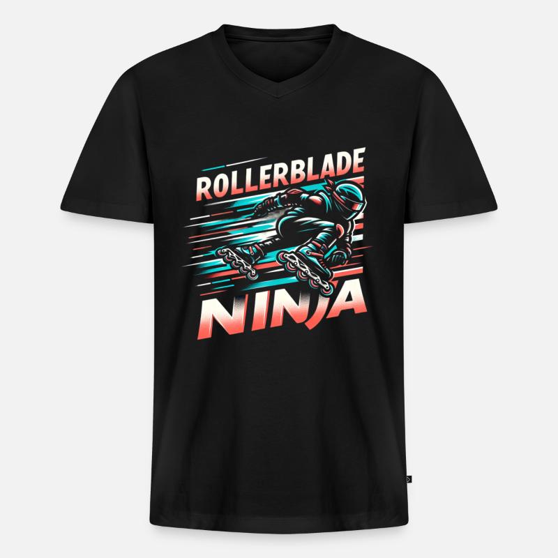 Rollerblade Ninja 13 - Männer Premium Bio T-Shirt mit V-Ausschnitt - Schwarz