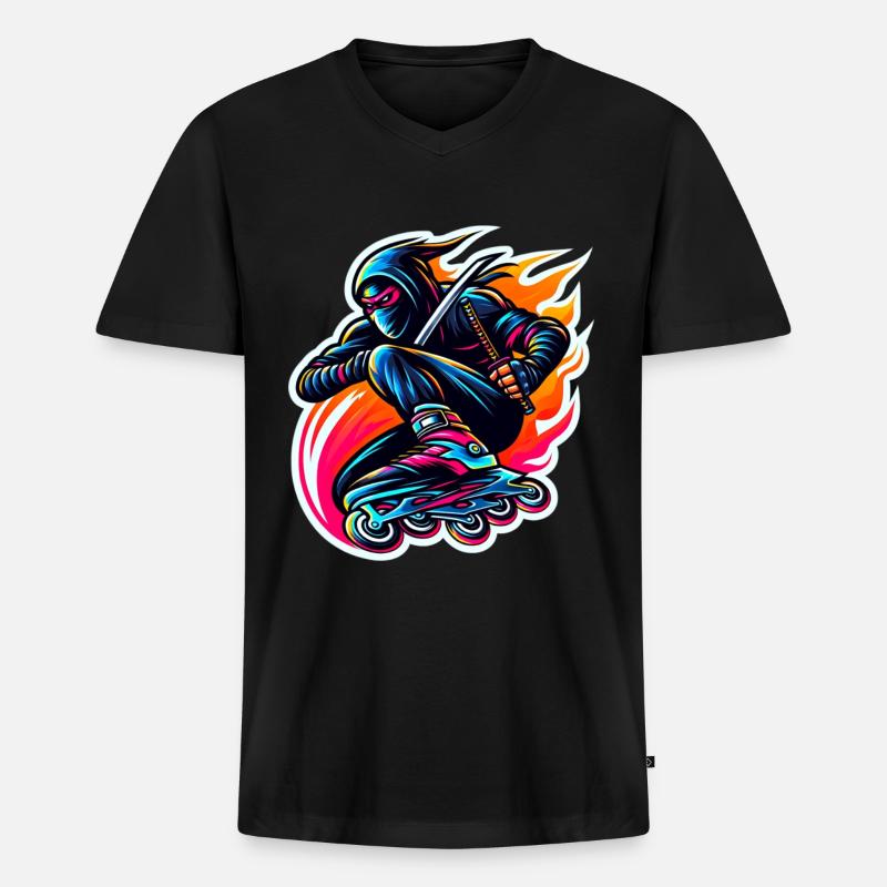 Rollerblade Ninja 10 - Männer Premium Bio T-Shirt mit V-Ausschnitt - Schwarz