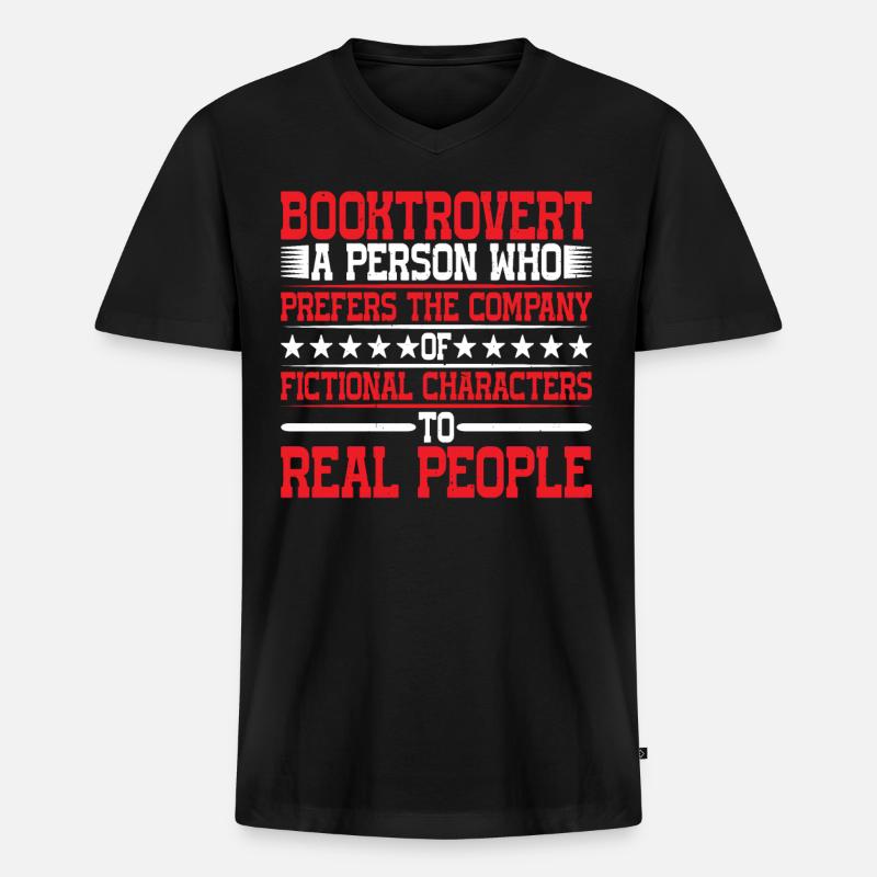 Booktrovert Definition Description 7 - Männer Premium Bio T-Shirt mit V-Ausschnitt - Schwarz
