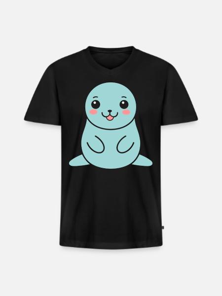 Seelöwe - Männer Premium Bio T-Shirt mit V-Ausschnitt - Schwarz