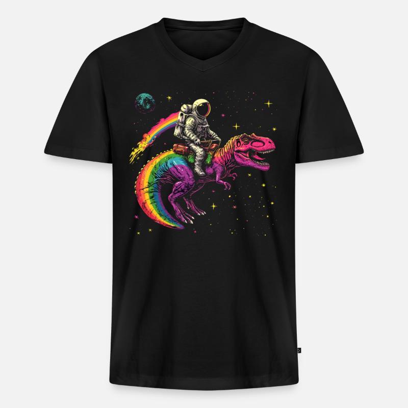 Astronaut reitet T-Rex Dinosaurier - Männer Premium Bio T-Shirt mit V-Ausschnitt - Schwarz