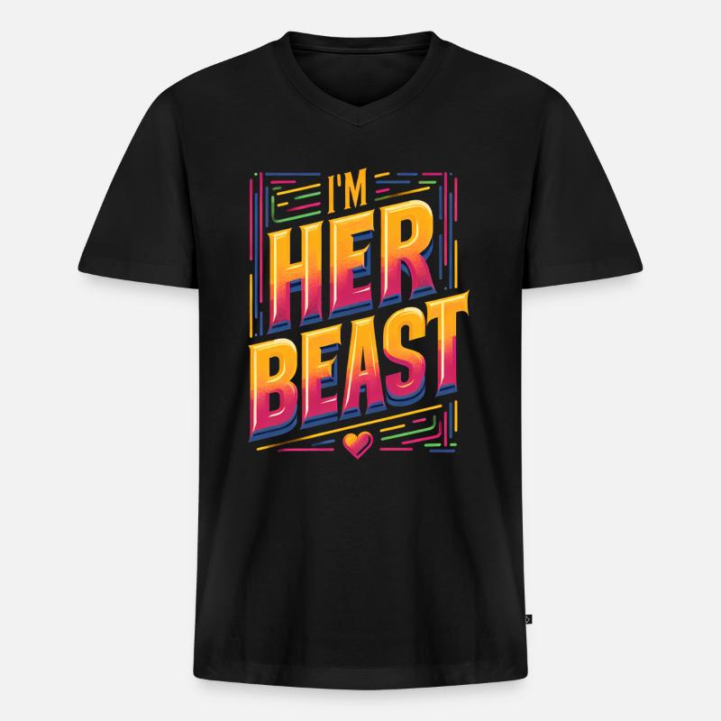 I'm Her Beast 7 - Männer Premium Bio T-Shirt mit V-Ausschnitt - Schwarz