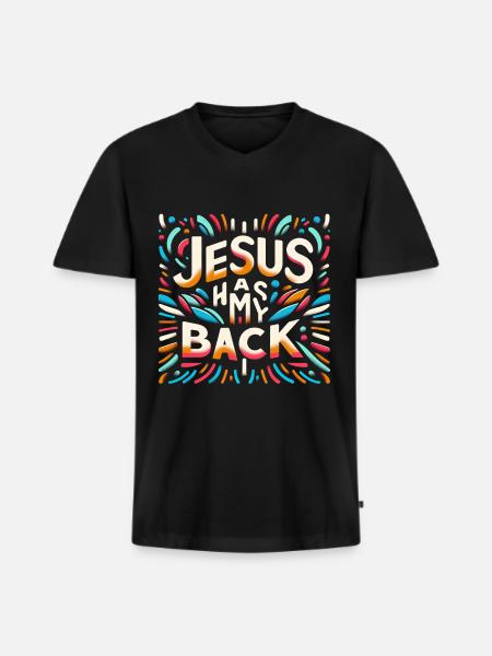 Jesus Has My Back 29 - Men's Premium Organic T-shirt with V-neck - black