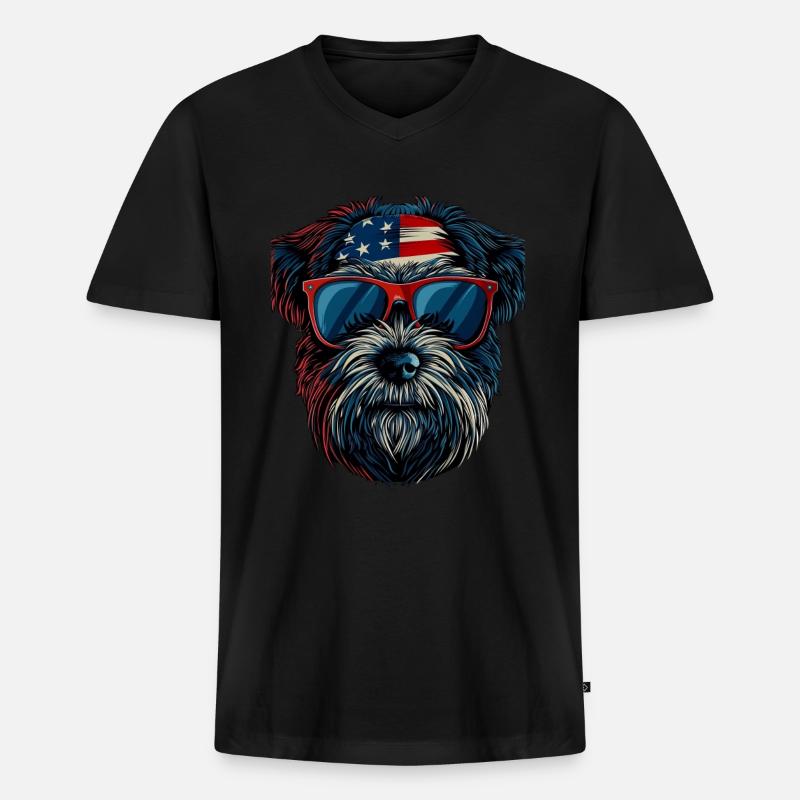 Havanese with American Sunglasses - Männer Premium Bio T-Shirt mit V-Ausschnitt - Schwarz