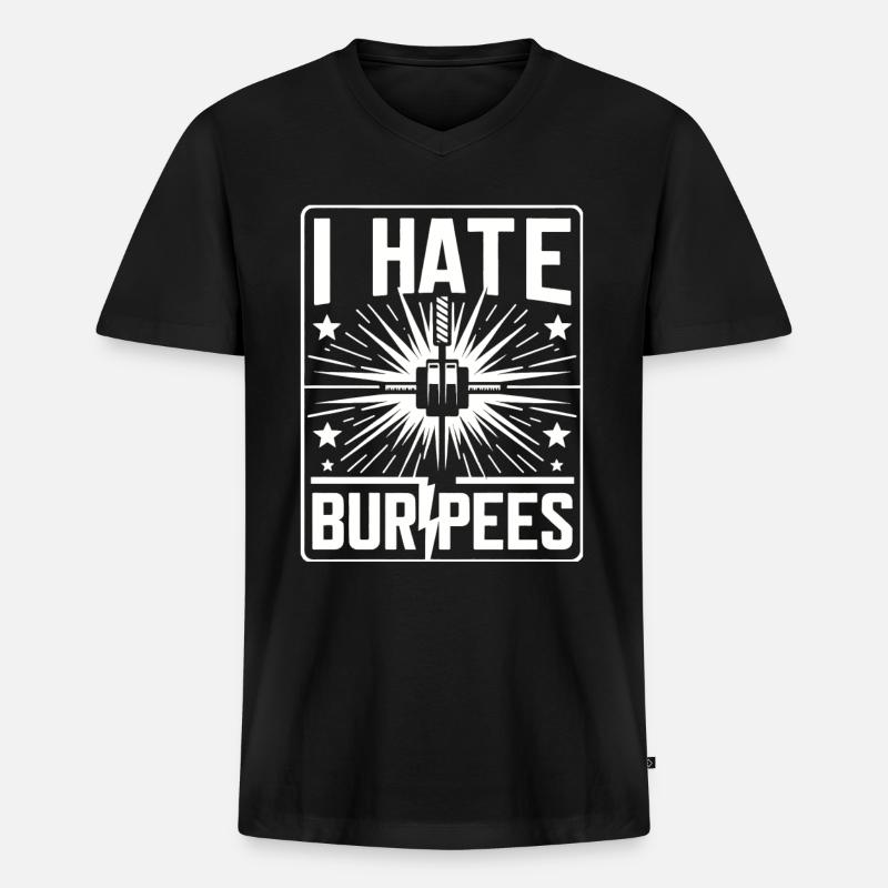 I Hate Burpees 12 - Männer Premium Bio T-Shirt mit V-Ausschnitt - Schwarz