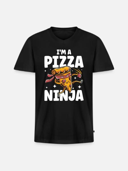 I'm A Pizza Ninja - Männer Premium Bio T-Shirt mit V-Ausschnitt - Schwarz