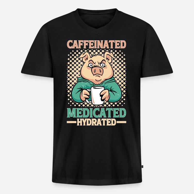 Caffeinated Medicated Hydrated - Männer Premium Bio T-Shirt mit V-Ausschnitt - Schwarz
