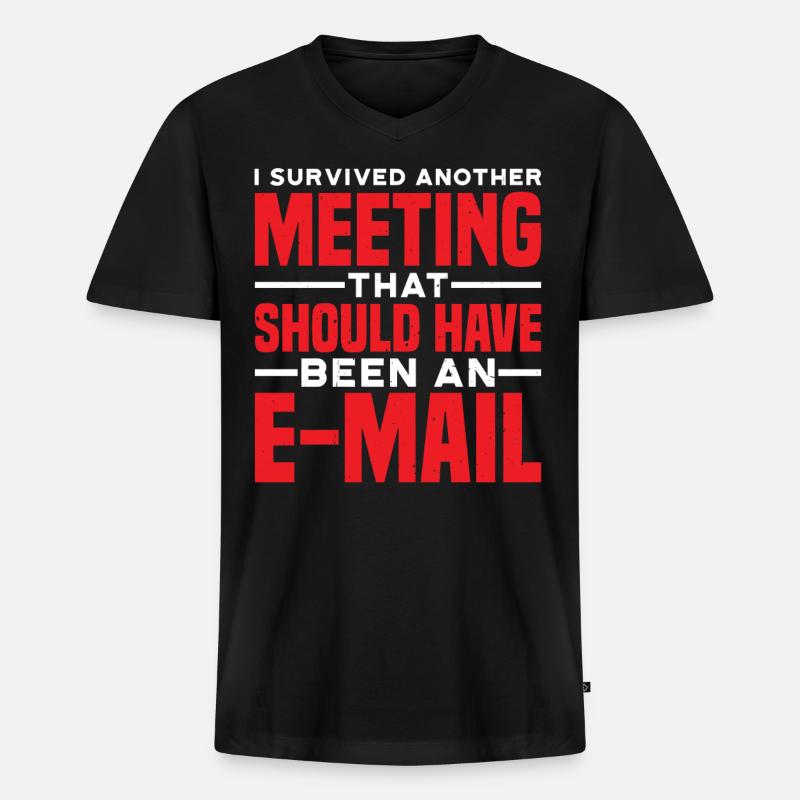 I Survived Another Meeting 81 - Männer Premium Bio T-Shirt mit V-Ausschnitt - Schwarz