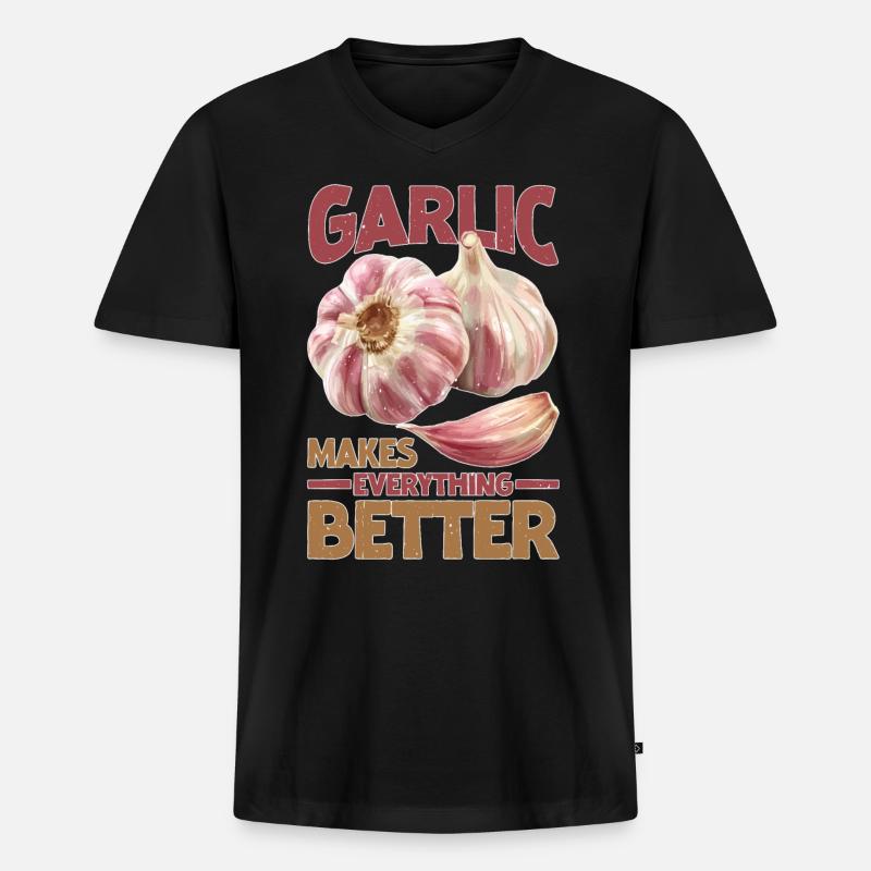 Garlic Makes Everything Better 20 - Männer Premium Bio T-Shirt mit V-Ausschnitt - Schwarz