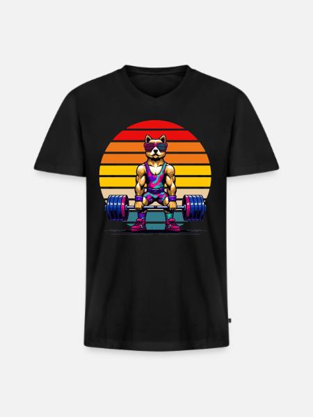 Cartoon Dog Deadlifting - Men's Premium Organic T-shirt with V-neck - black