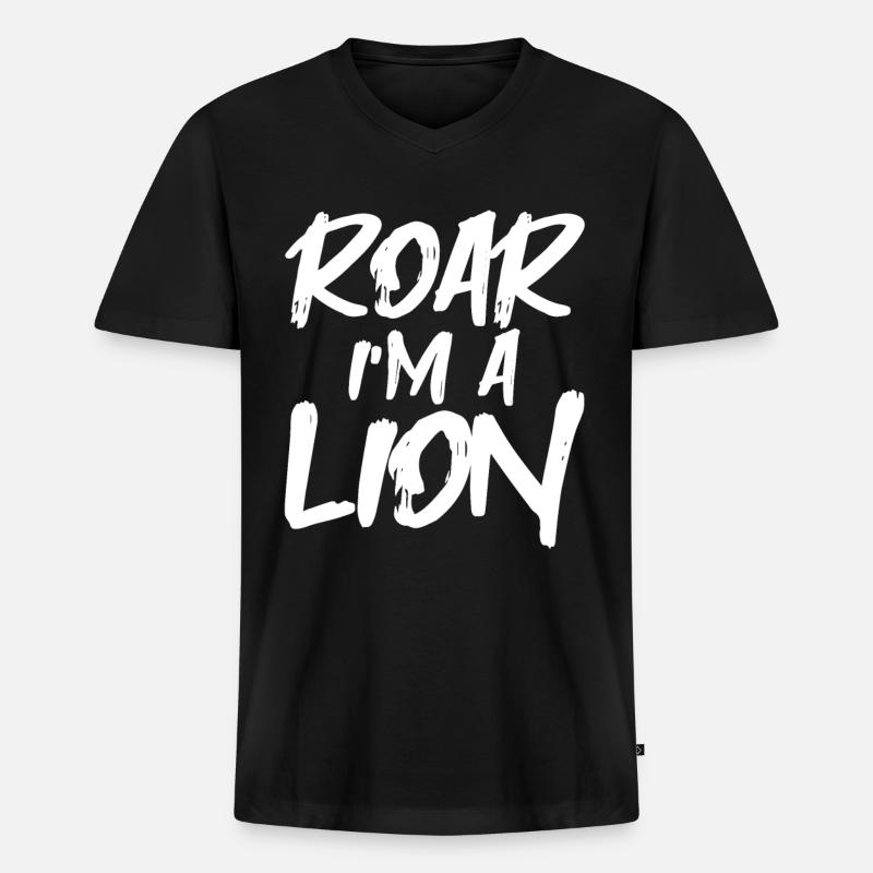 Roar I'm A Lion - Männer Premium Bio T-Shirt mit V-Ausschnitt - Schwarz