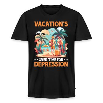 Les vacances sont terminées pour la dépression 2 - T-shirt encolure en V Premium bio Homme - noir - Devant - Nico (187cm)