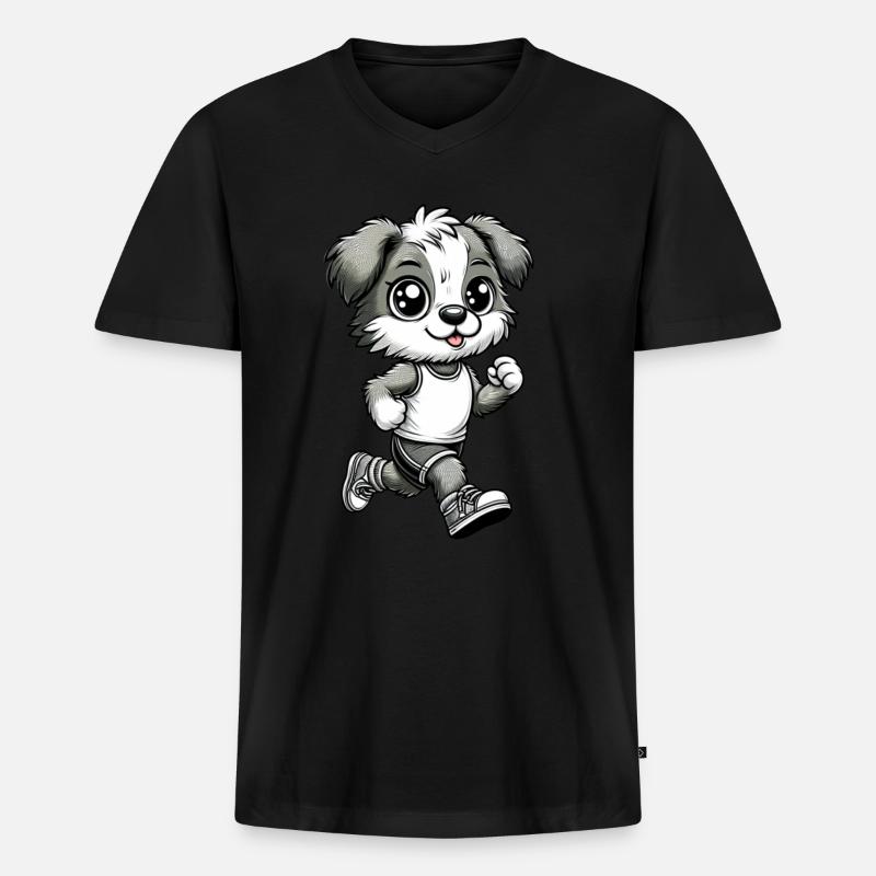 Cute Marathon Runner Dog - Männer Premium Bio T-Shirt mit V-Ausschnitt - Schwarz