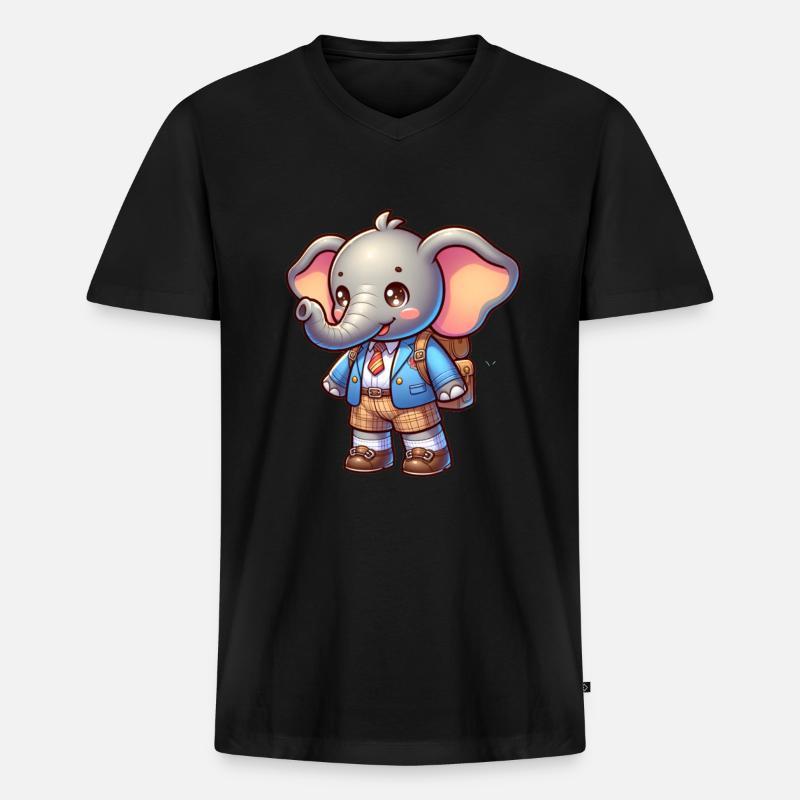 Cute Schoolboy Elephant - Männer Premium Bio T-Shirt mit V-Ausschnitt - Schwarz