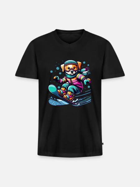 Cute Snowboarder Dog - Men's Premium Organic T-shirt with V-neck - black