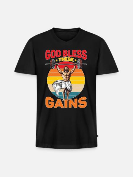 God Bless These Gains 2 - Men's Premium Organic T-shirt with V-neck - black