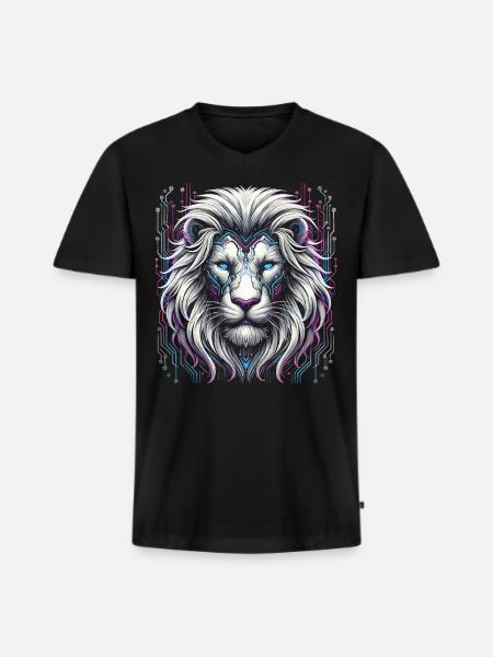 Cyber Lion: Neon Pride - Men's Premium Organic T-shirt with V-neck - black