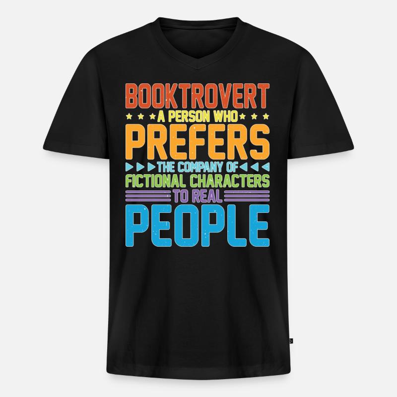 Booktrovert Definition Description 30 - Männer Premium Bio T-Shirt mit V-Ausschnitt - Schwarz