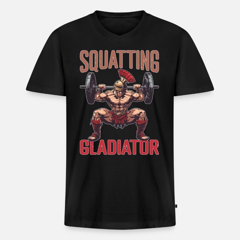 Squatting Gladiator 8 - Männer Premium Bio T-Shirt mit V-Ausschnitt - Schwarz