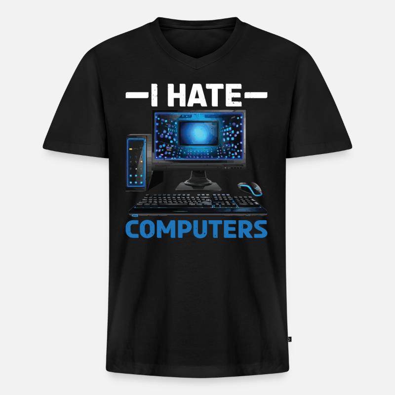 I Hate Computers - Männer Premium Bio T-Shirt mit V-Ausschnitt - Schwarz