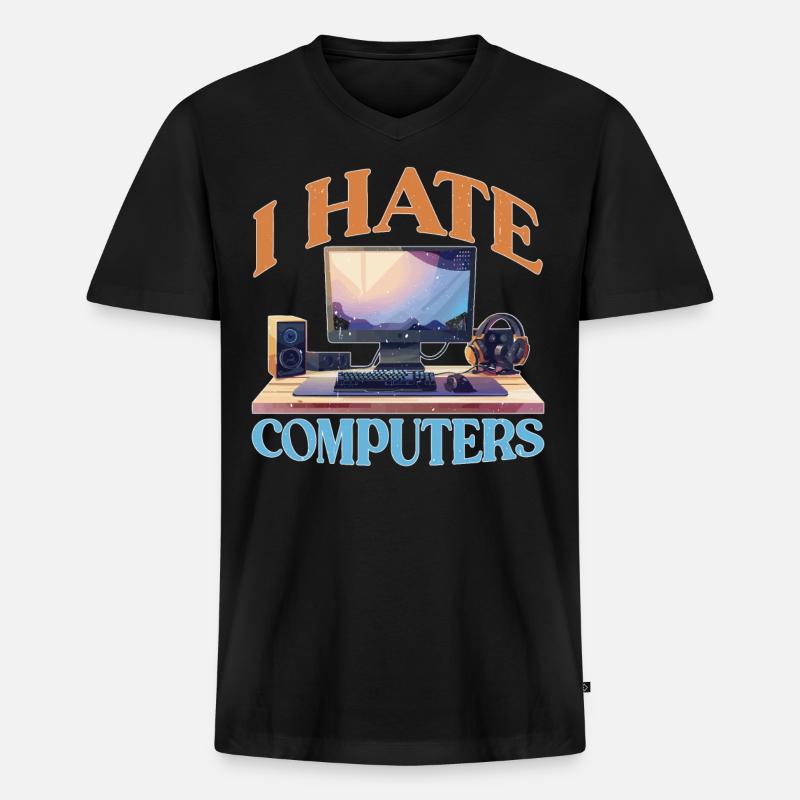 I Hate Computers 2 - Männer Premium Bio T-Shirt mit V-Ausschnitt - Schwarz