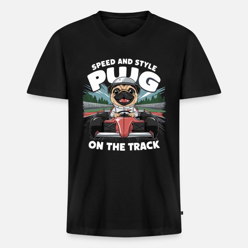 Mops Hundehalter Mops Rennfahrer Speed - Männer Premium Bio T-Shirt mit V-Ausschnitt - Schwarz