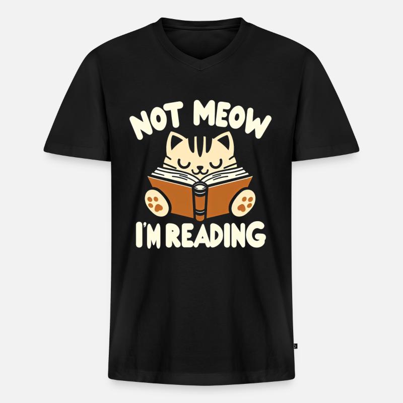 Not Meow I'm Reading 7 - Männer Premium Bio T-Shirt mit V-Ausschnitt - Schwarz