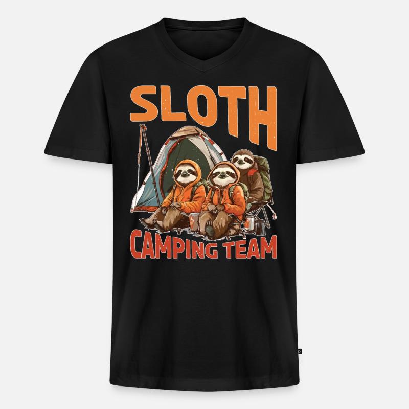 Sloth Camping Team - Männer Premium Bio T-Shirt mit V-Ausschnitt - Schwarz