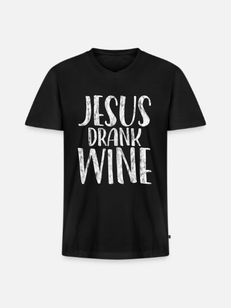 Jesus Drank Wine 5 - Männer Premium Bio T-Shirt mit V-Ausschnitt - Schwarz