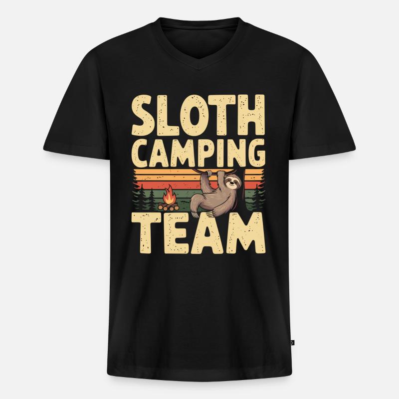 Sloth Camping Team 6 - Männer Premium Bio T-Shirt mit V-Ausschnitt - Schwarz