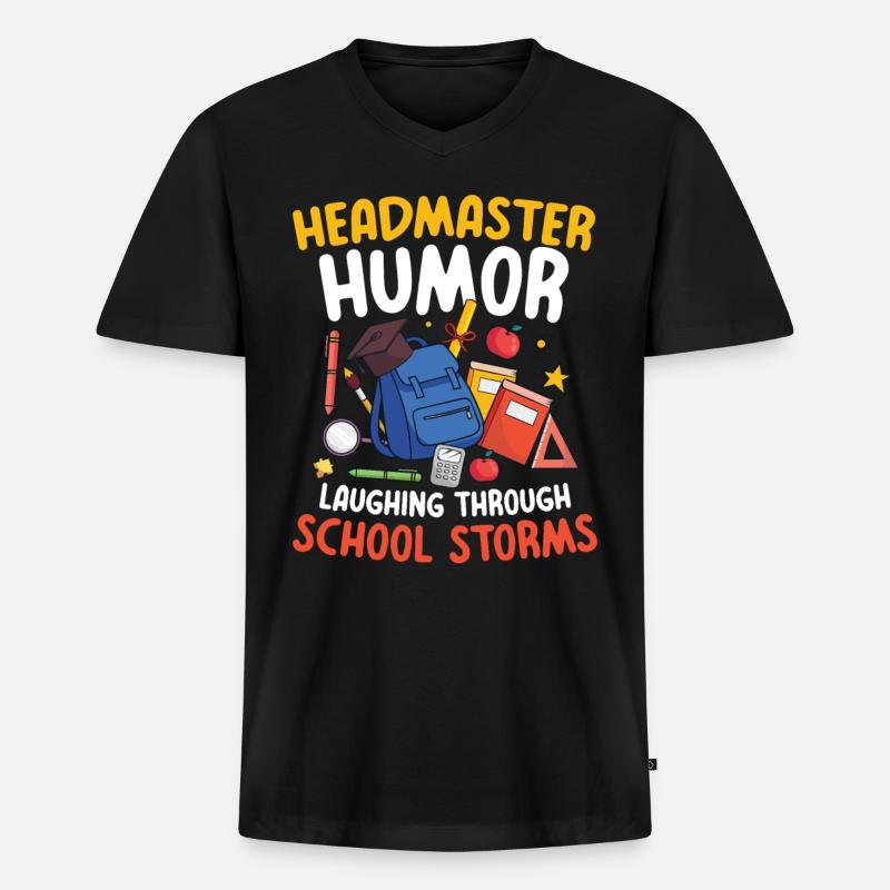 Headmaster Humor Laughing - Männer Premium Bio T-Shirt mit V-Ausschnitt - Schwarz