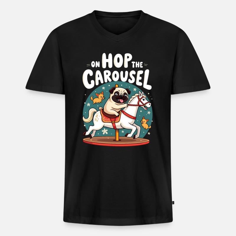 Mops Hundehalter Mops Liebe Karussell - Männer Premium Bio T-Shirt mit V-Ausschnitt - Schwarz