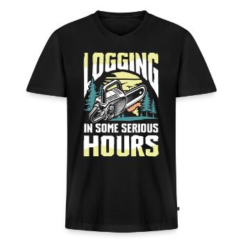 Logging In Some Serious Hours - Männer Premium Bio T-Shirt mit V-Ausschnitt - Schwarz - Vorne - Nico (187cm)