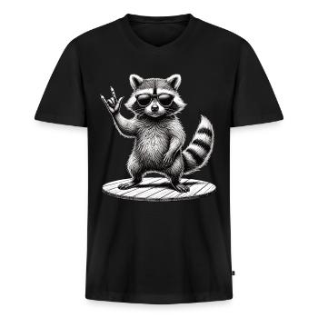 Rock-Waschbär – Cool und Wild - Männer Premium Bio T-Shirt mit V-Ausschnitt - Schwarz - Vorne - Nico (187cm)