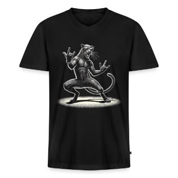Rock-Panther – Metal und Power - Männer Premium Bio T-Shirt mit V-Ausschnitt - Schwarz - Vorne - Nico (187cm)