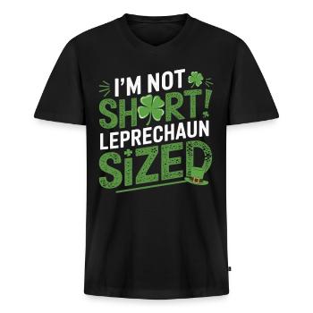 Ik ben niet klein - gewoon kabouter-groot - Mannen Premium Bio T-shirt met V-hals - zwart - Voor - Nico (187cm)
