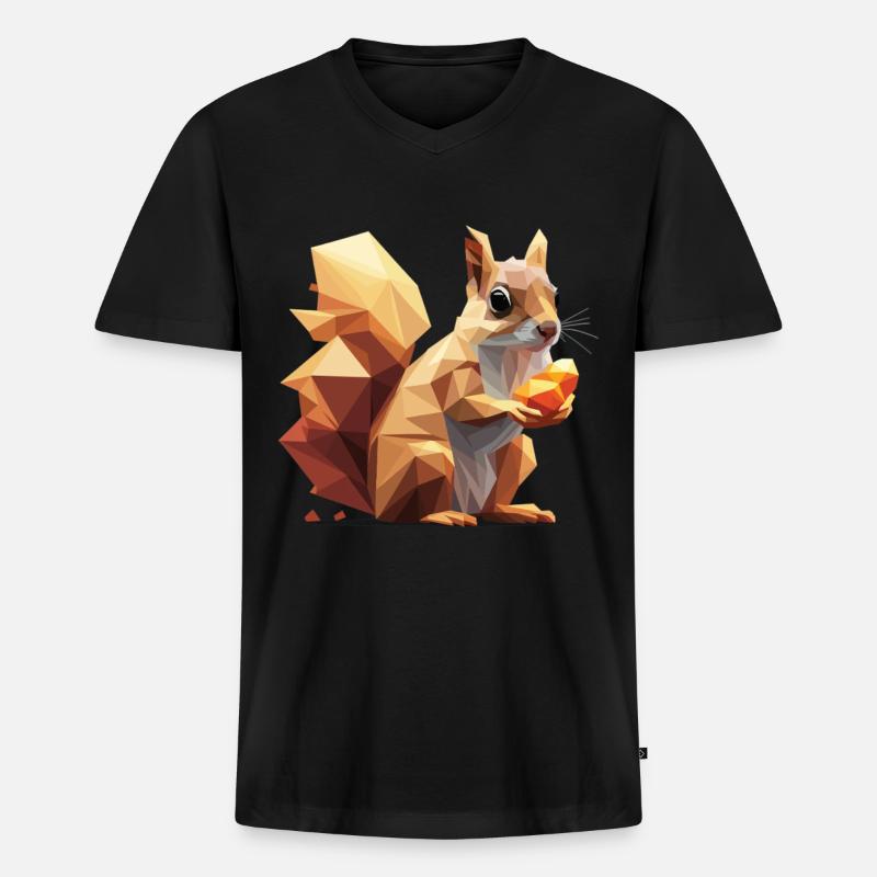 Low-Poly Eichhörnchen - Männer Premium Bio T-Shirt mit V-Ausschnitt - Schwarz