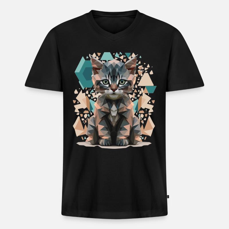 Low-Poly Katzen Kunst - Männer Premium Bio T-Shirt mit V-Ausschnitt - Schwarz