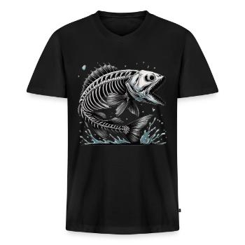 Poisson osseux maléfique des profondeurs - T-shirt encolure en V Premium bio Homme - noir - Devant - Nico (187cm)