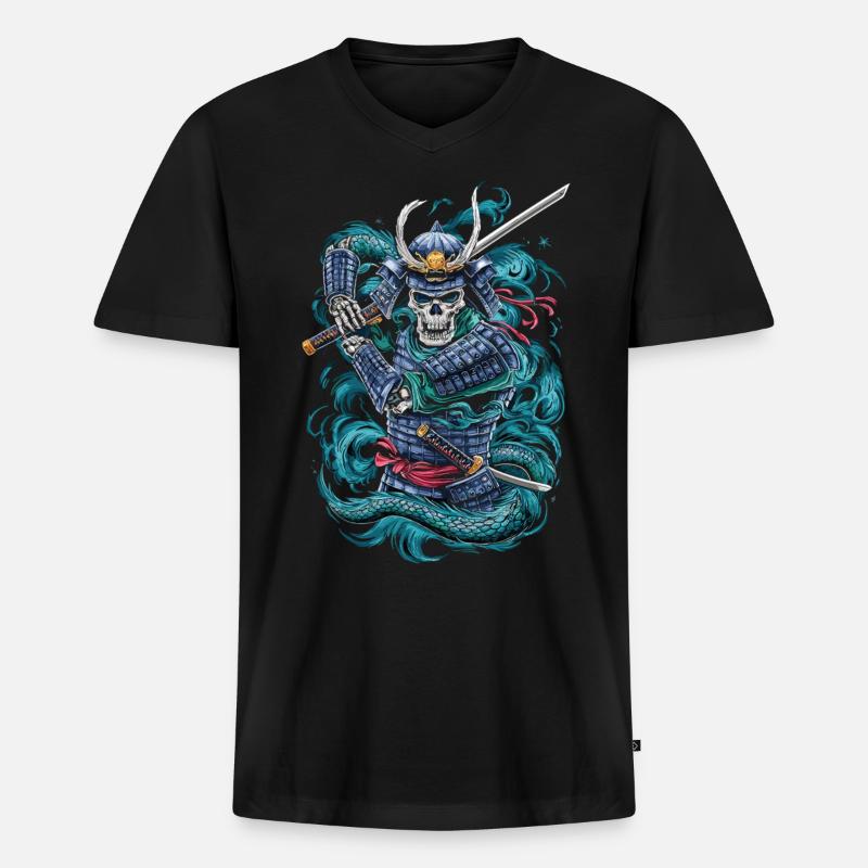 Geisterhafter Samurai-Krieger - Männer Premium Bio T-Shirt mit V-Ausschnitt - Schwarz