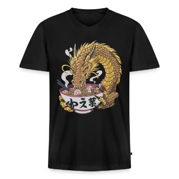 Mangeur de ramen légendaire - T-shirt encolure en V Premium bio Homme - noir - Devant - Nico (187cm)