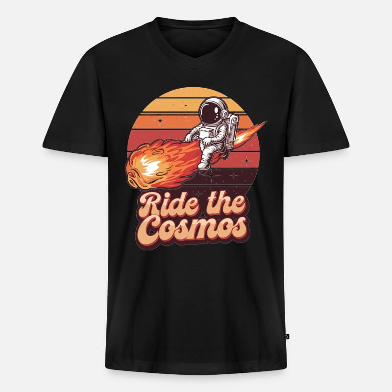 Astronaut auf Meteor - Männer Premium Bio T-Shirt mit V-Ausschnitt - Schwarz