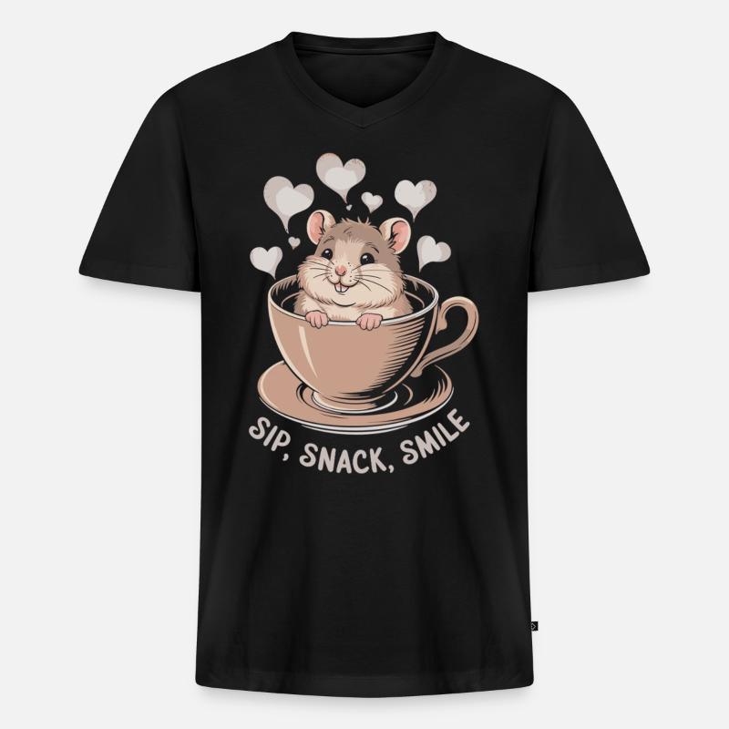 Kaffeepause mit Maus - Männer Premium Bio T-Shirt mit V-Ausschnitt - Schwarz
