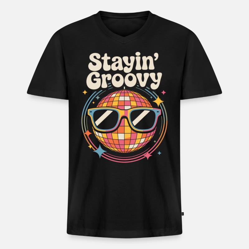 Bunte Diskokugel mit Sonnenbrille - Männer Premium Bio T-Shirt mit V-Ausschnitt - Schwarz